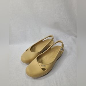 Crocs Olivia Gold Beige Croslite Slingback Jeweled Flats Women 7